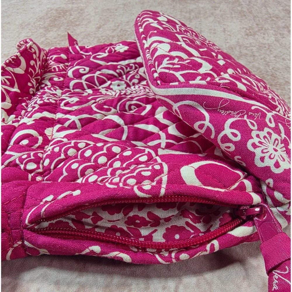 Vera Bradley Twirly Birds Pink Small Tote Handbag Quilted Cotton Floral Zip Top